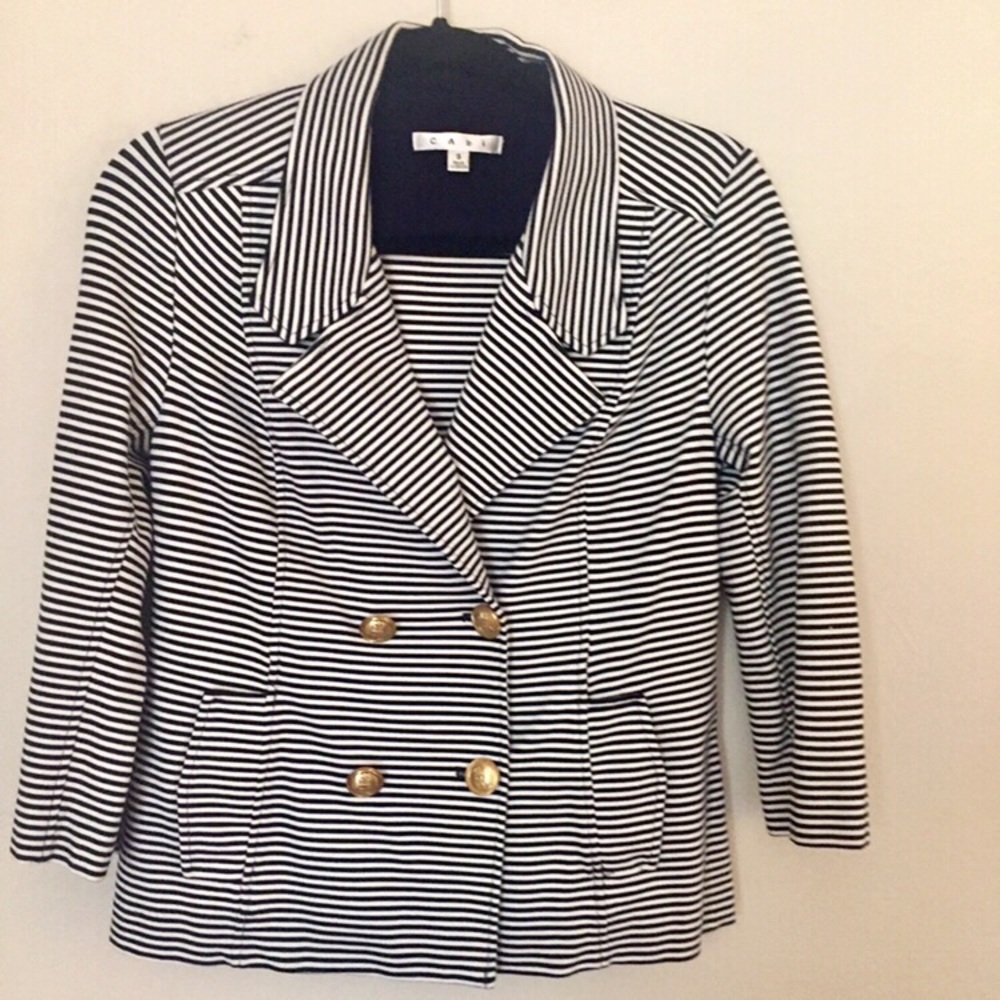 CAbi navy white striped blazer size small